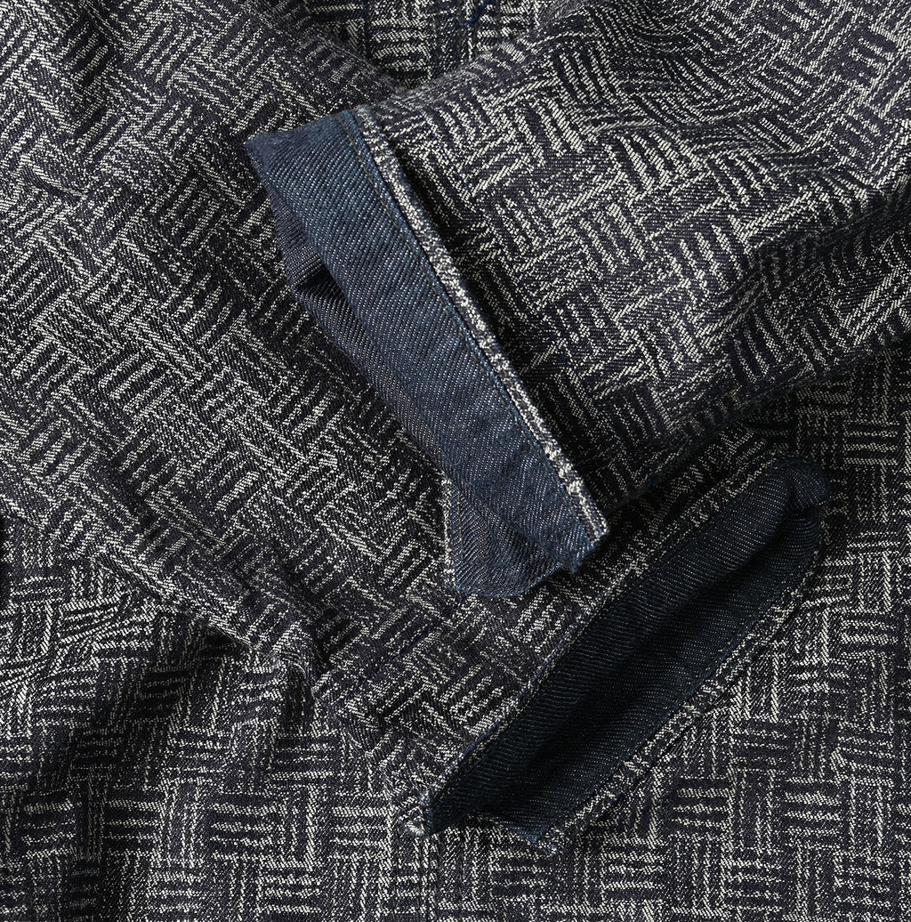 Indigo Basket Pattern Jacquard Dress Detail