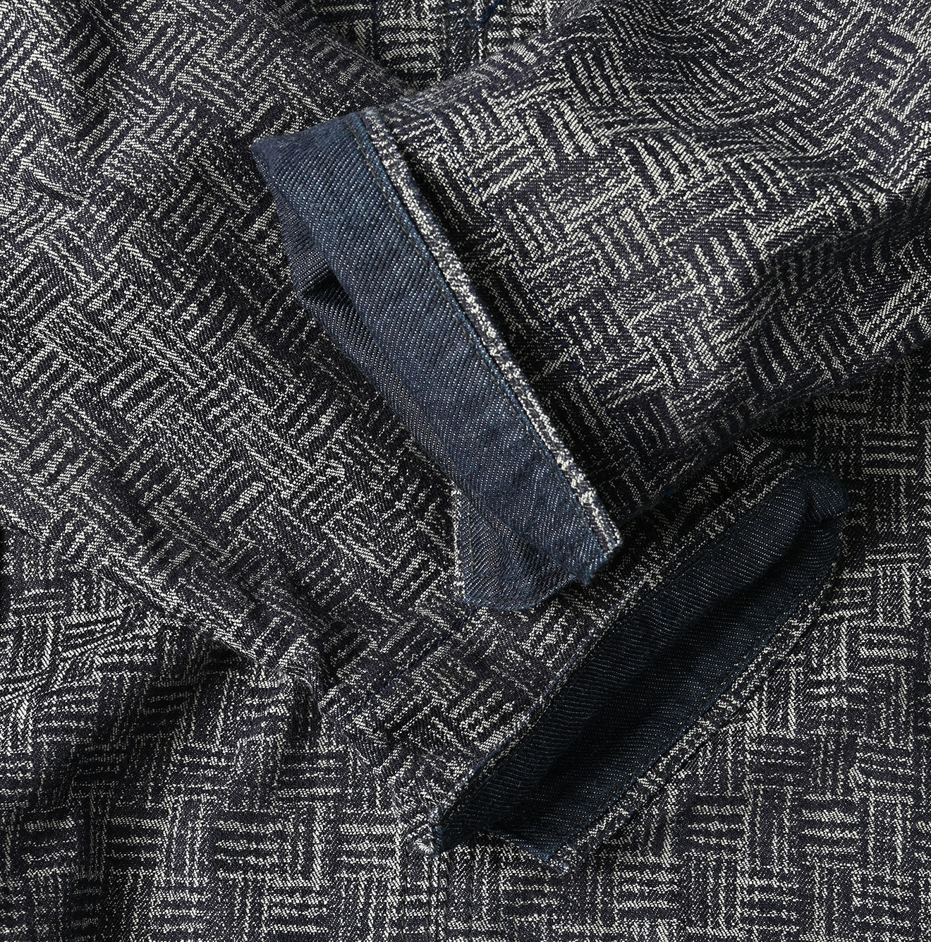 Indigo Basket Pattern Jacquard Dress Detail