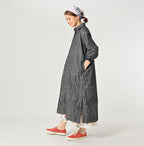 Indigo Basket Pattern Jacquard Dress Female Model