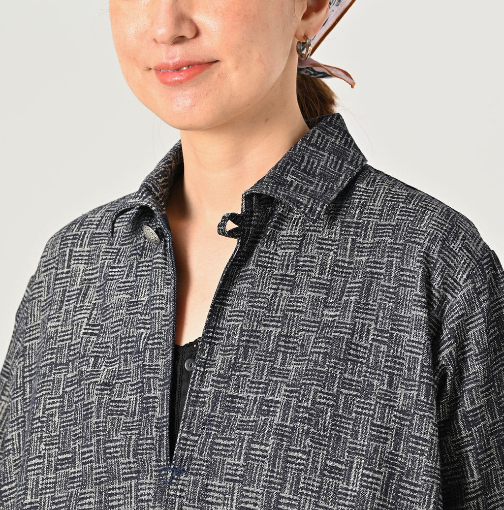 Indigo Basket Pattern Jacquard Dress Detail