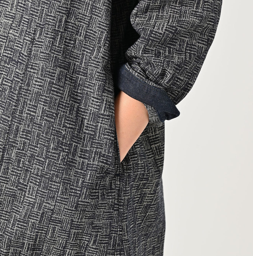 Indigo Basket Pattern Jacquard Dress Detail