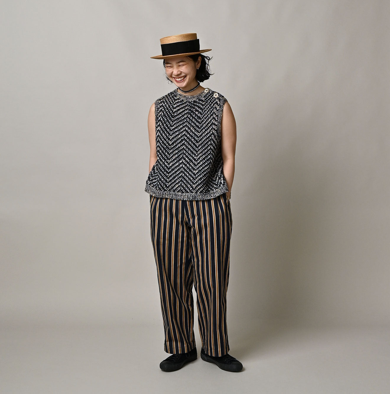Linen Herringbone Camisole Female Model