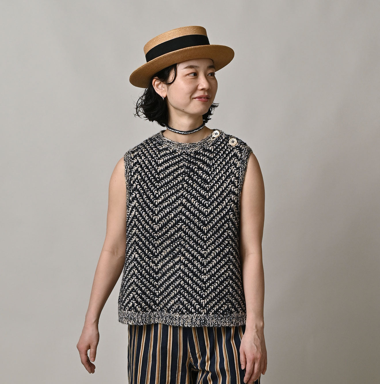 Linen Herringbone Camisole Female Model