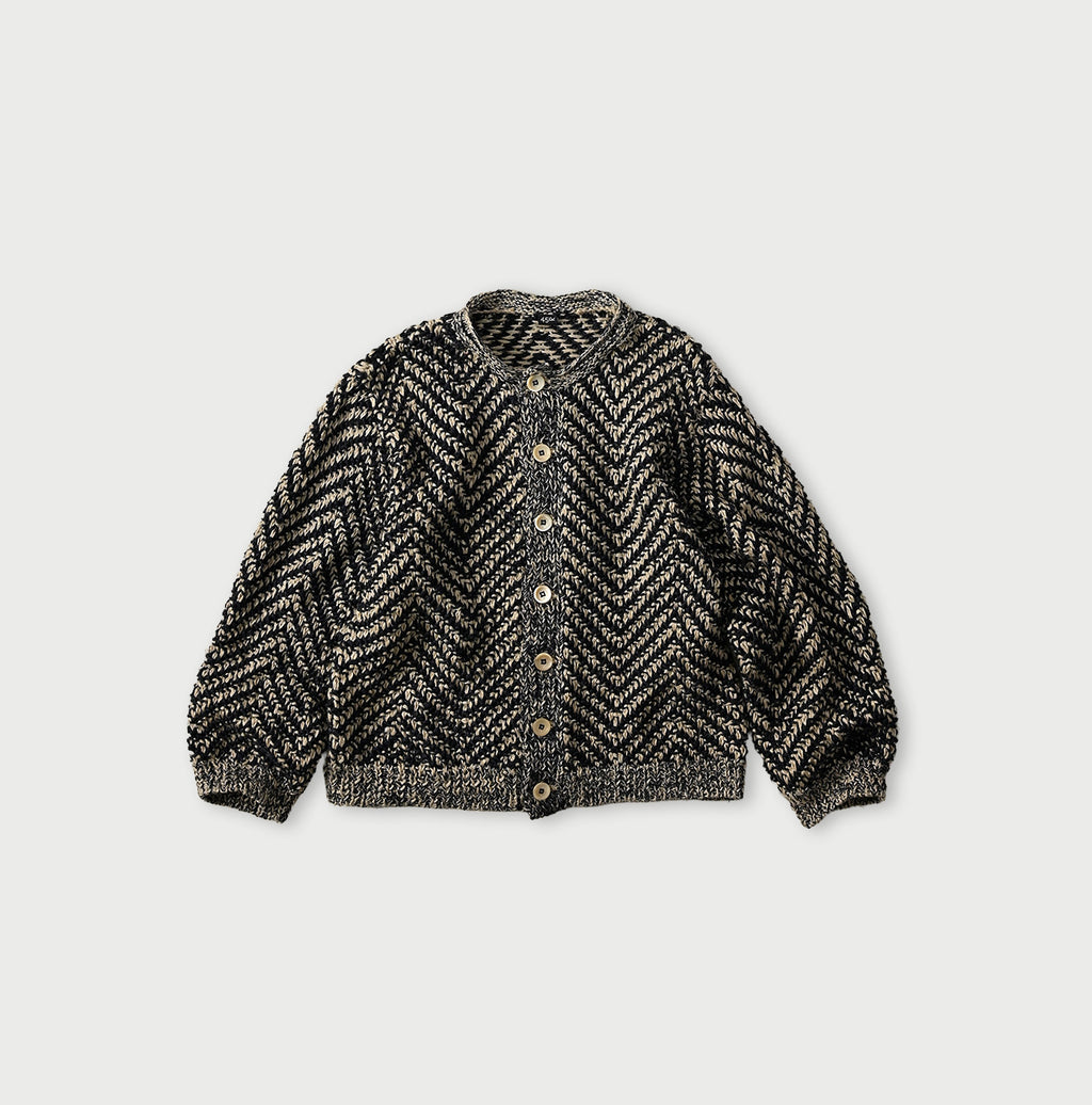 Linen Herringbone Bolero Natural x Navy Herringbone