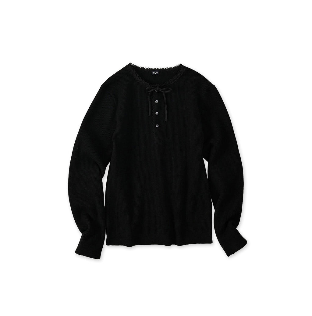Rib Knitsew Henley Black