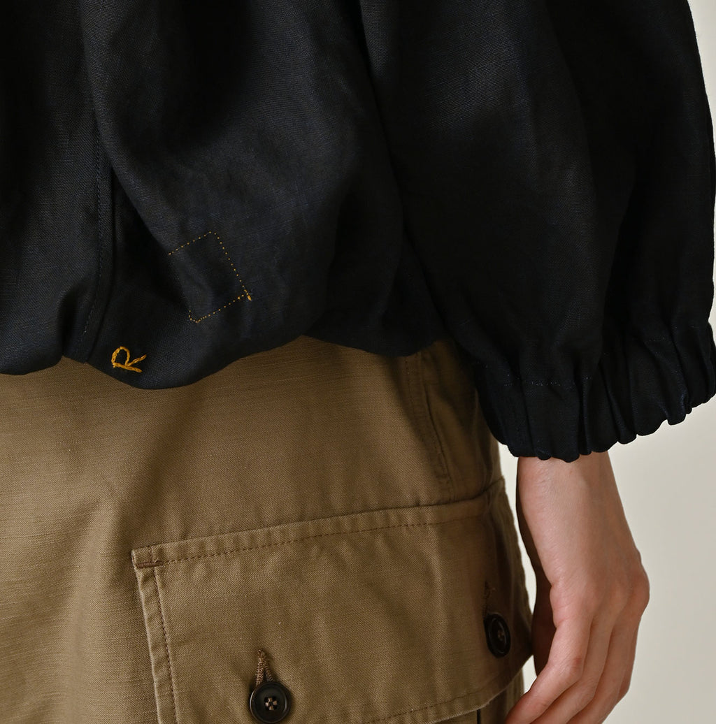 Indigo Linen Cloth Sack Blouse Detail
