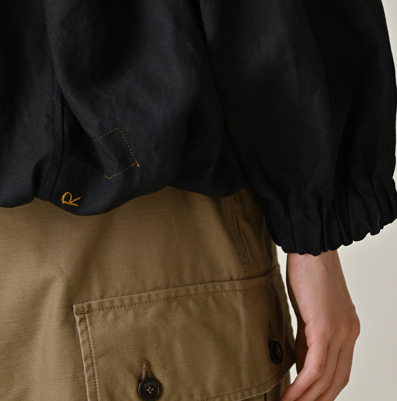 Indigo Linen Cloth Sack Blouse Detail