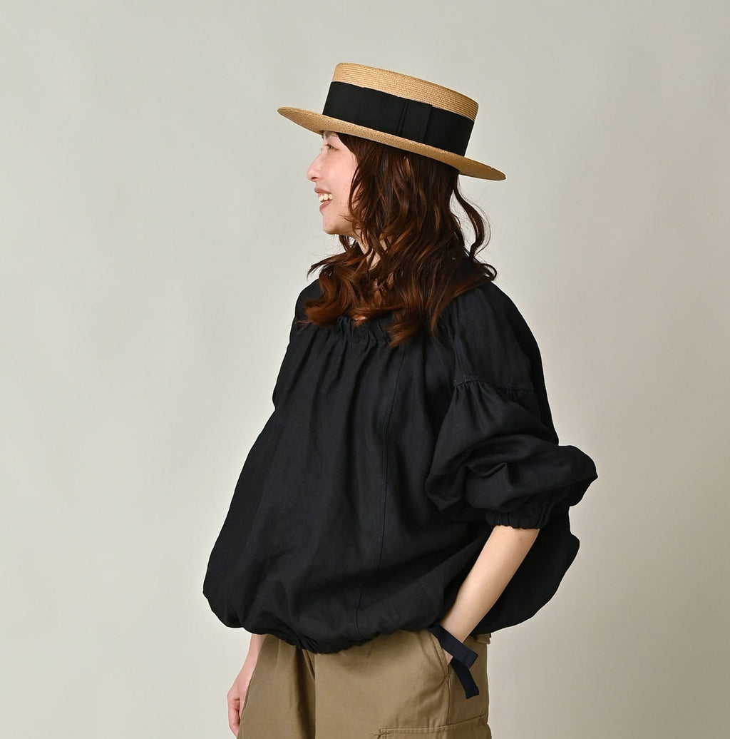Indigo Linen Cloth Sack Blouse Female Model