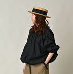 Indigo Linen Cloth Sack Blouse Female Model