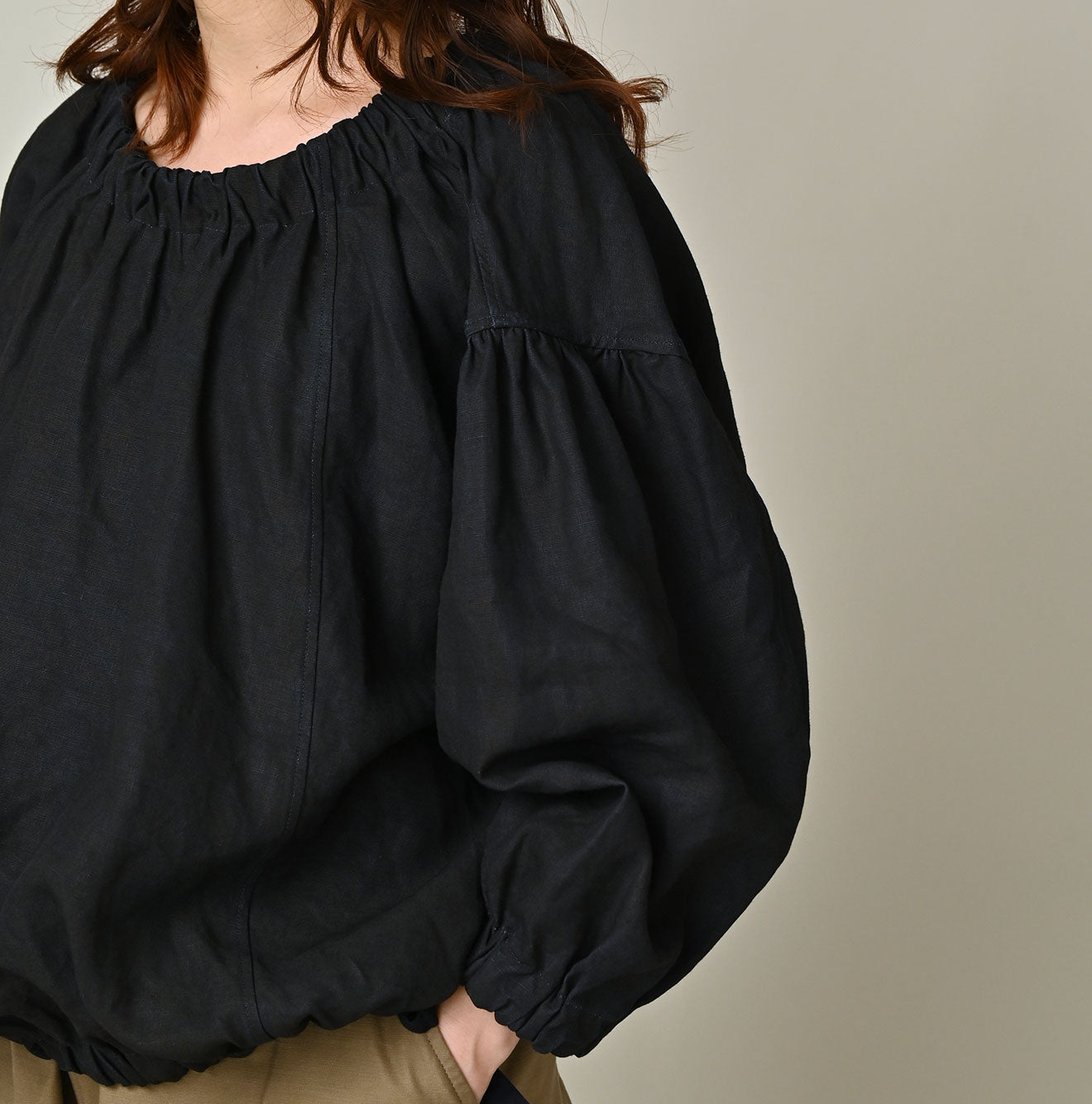 Indigo Linen Cloth Sack Blouse Detail