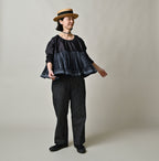 Indigo Discharge Print Aoi Sarasa Print Satin x Pleats Blouse Female Model