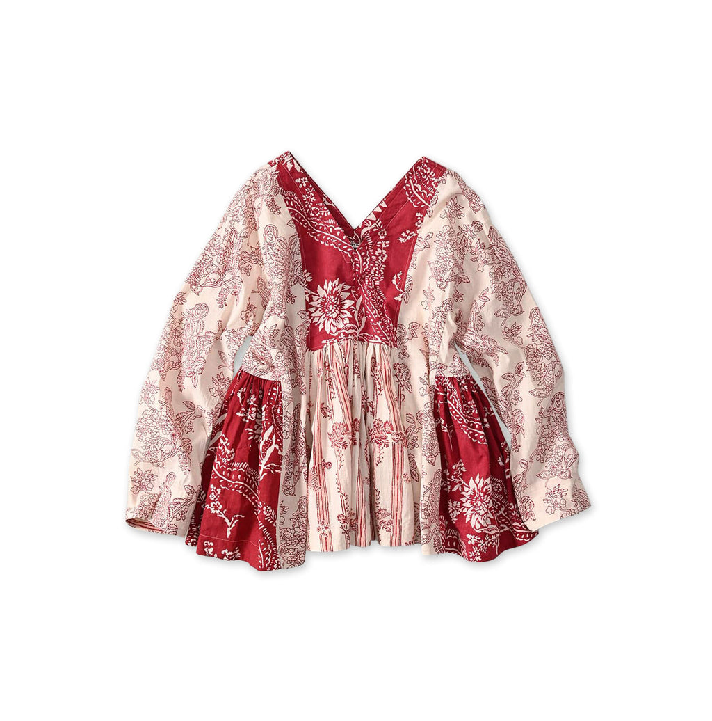 Indian Khadi Block Print Patchwork Blouse Red
