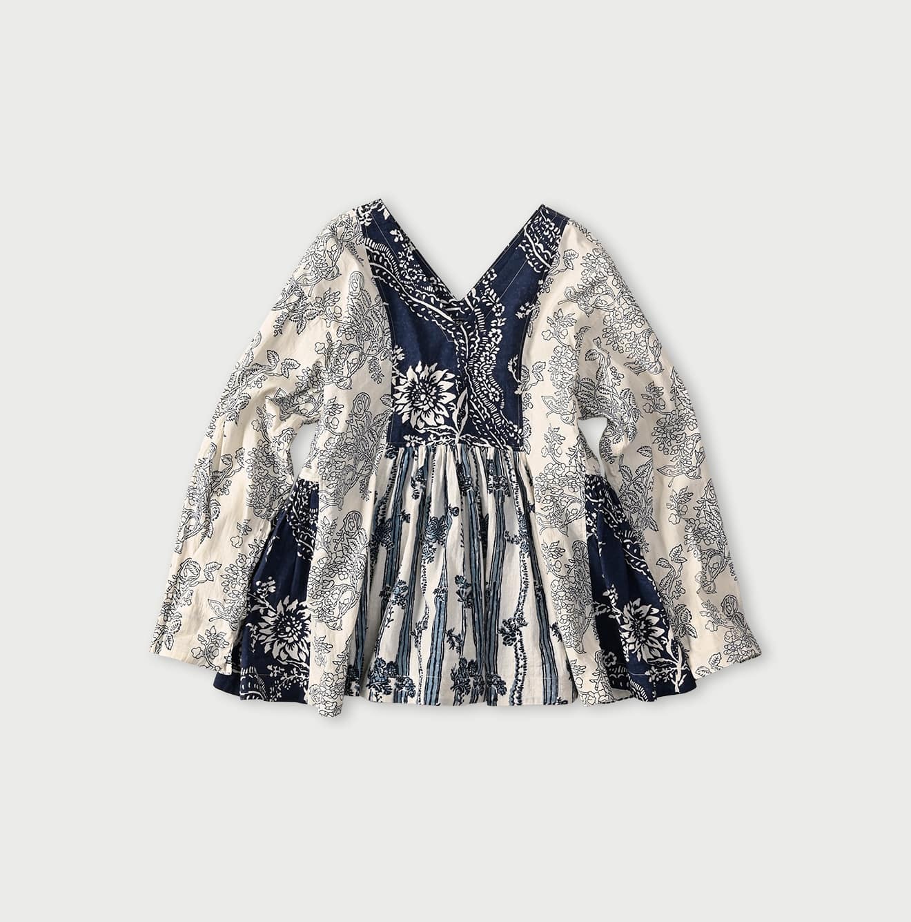 Indian Khadi Block Print Patchwork Blouse Navy