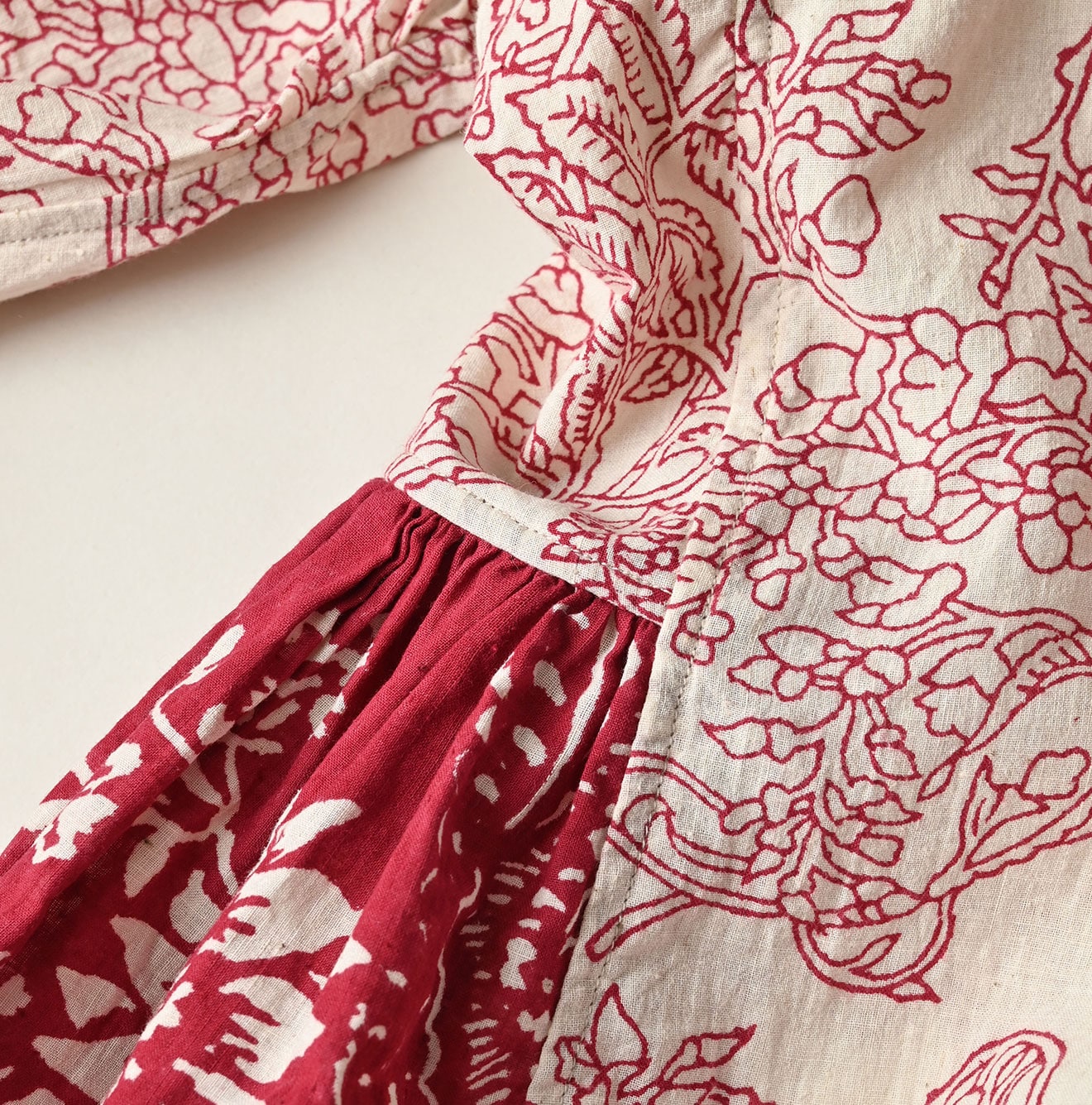 Indian Khadi Block Print Patchwork Blouse Detail