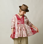 Indian Khadi Block Print Patchwork Blouse Female Model