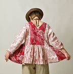 Indian Khadi Block Print Patchwork Blouse Female Model