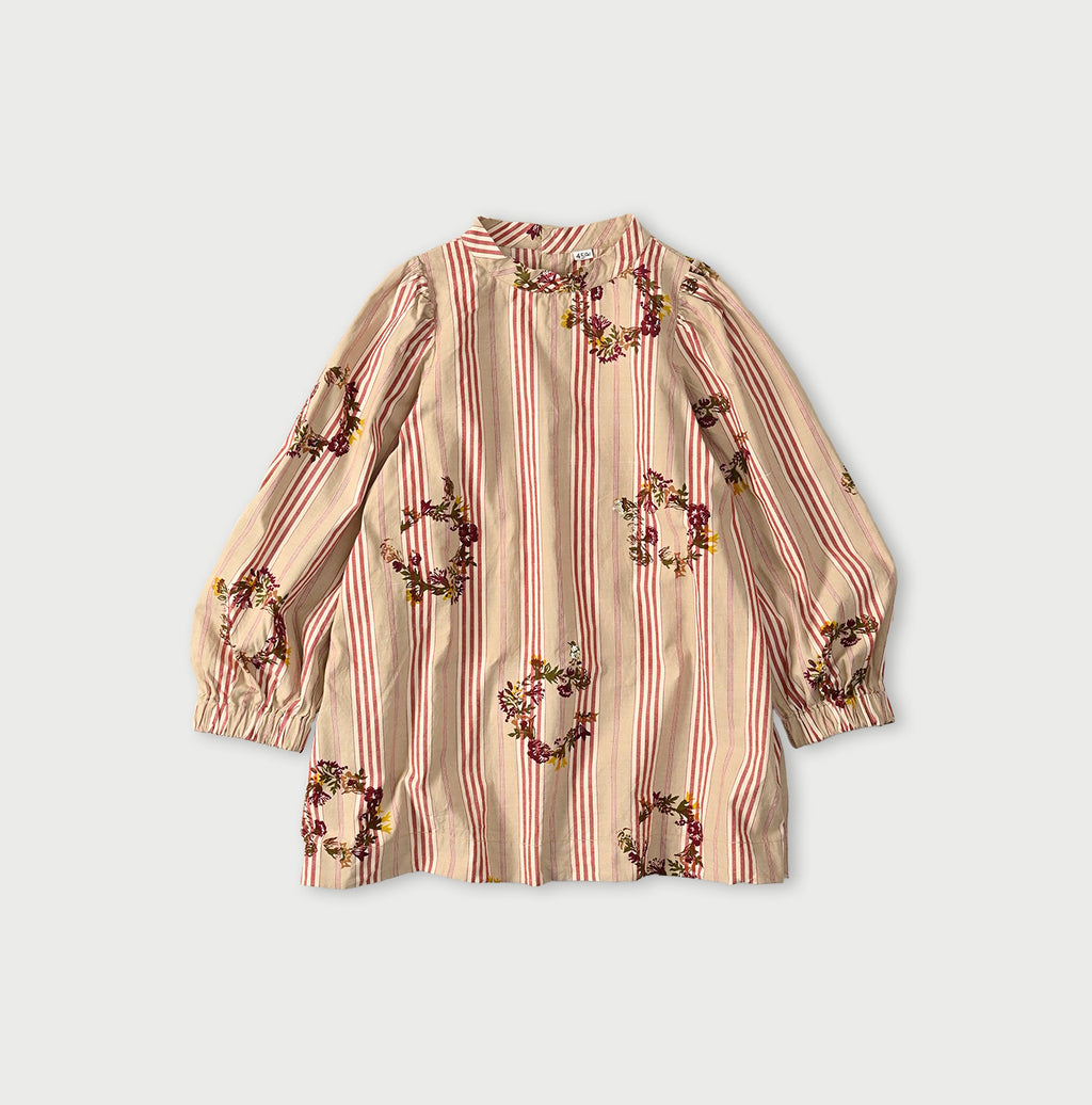 Indian Khadi OX SAIJIKI Poyon Puff Blouse Red Stripes