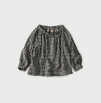 Indigo Double Woven Shirring Blouse Benkei Plaid