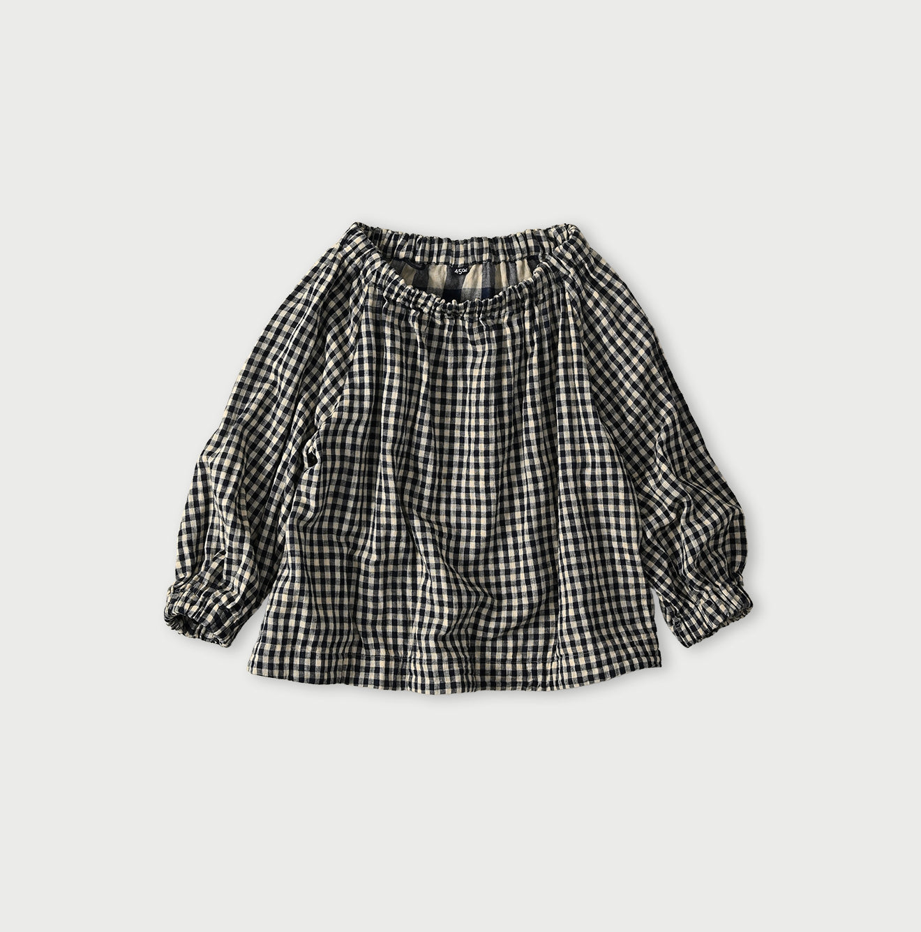 Indigo Double Woven Shirring Blouse Benkei Plaid