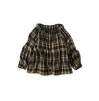 Indigo Double Woven Shirring Blouse Kasane Plaid