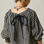 Indigo Double Woven Shirring Blouse Detail