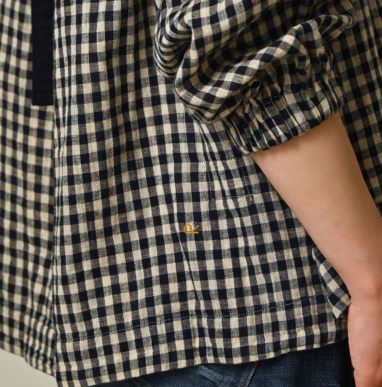 Indigo Double Woven Shirring Blouse Detail