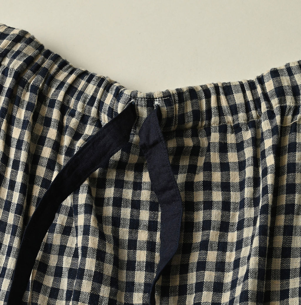 Indigo Double Woven Shirring Blouse Detail