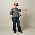 Indigo Double Woven Shirring Blouse Female Model