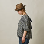 Indigo Double Woven Shirring Blouse Female Model