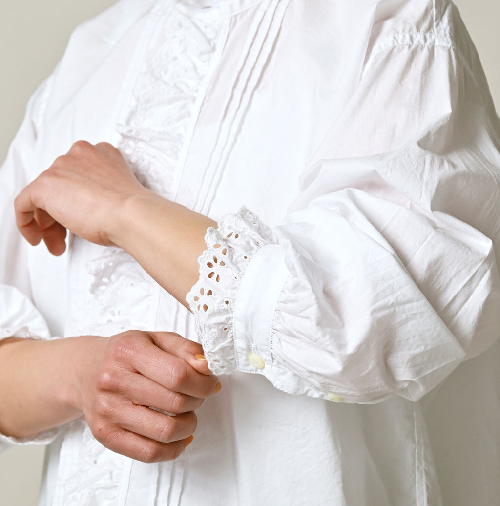 White Supima Batiste Cutwork Bouse Detail