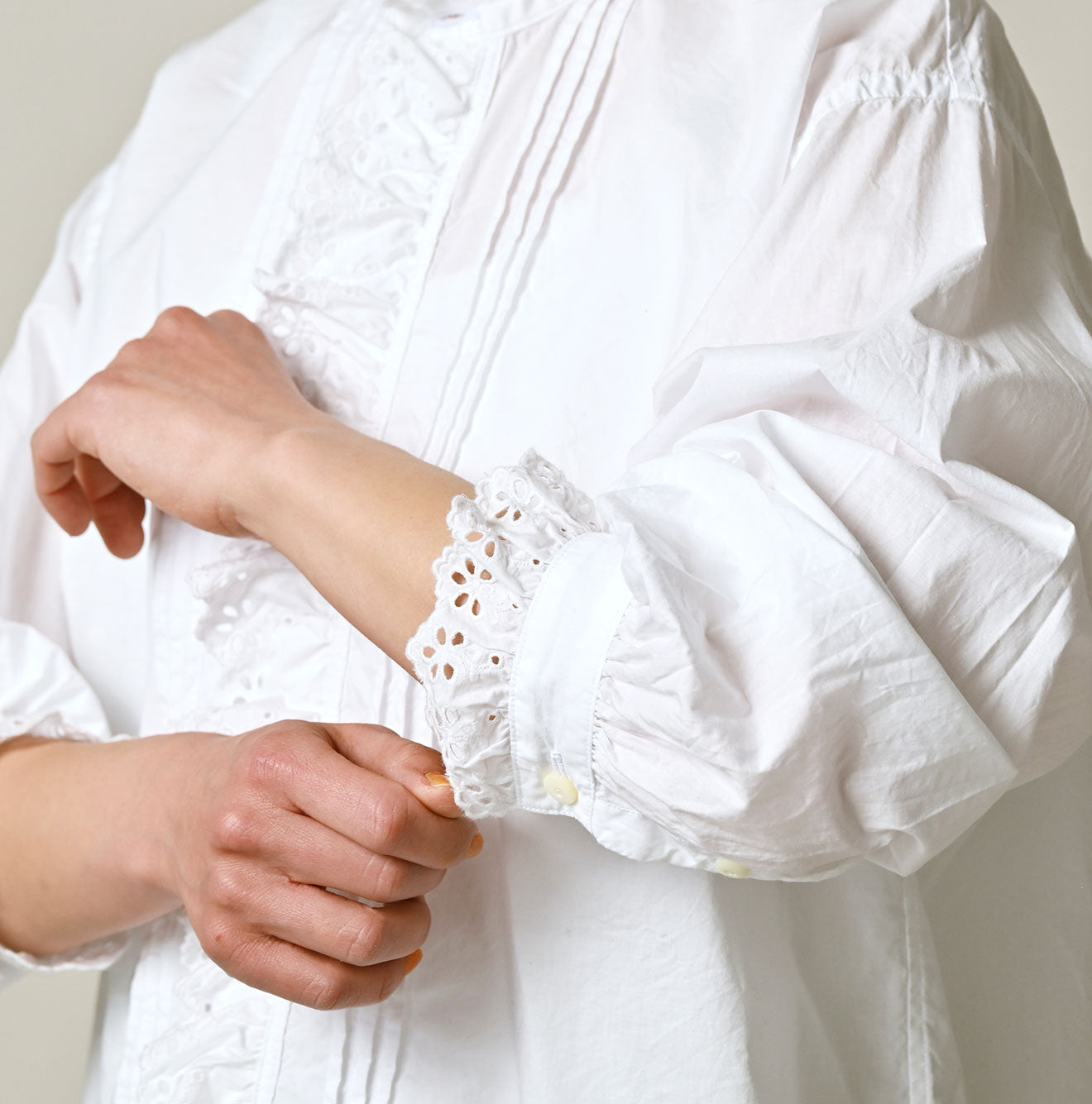 White Supima Batiste Cutwork Bouse Detail