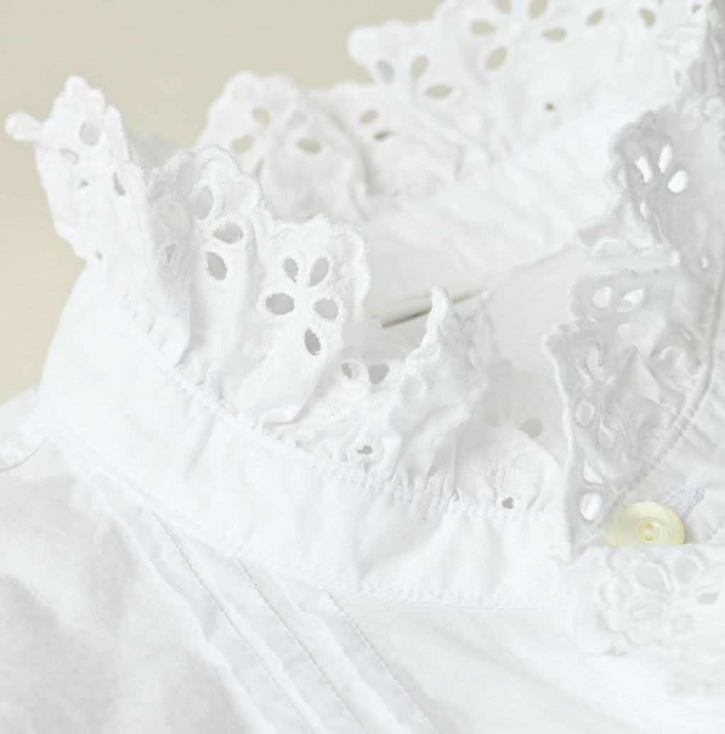 White Supima Batiste Cutwork Bouse Detail