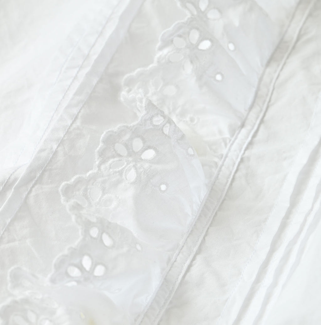 White Supima Batiste Cutwork Bouse Detail