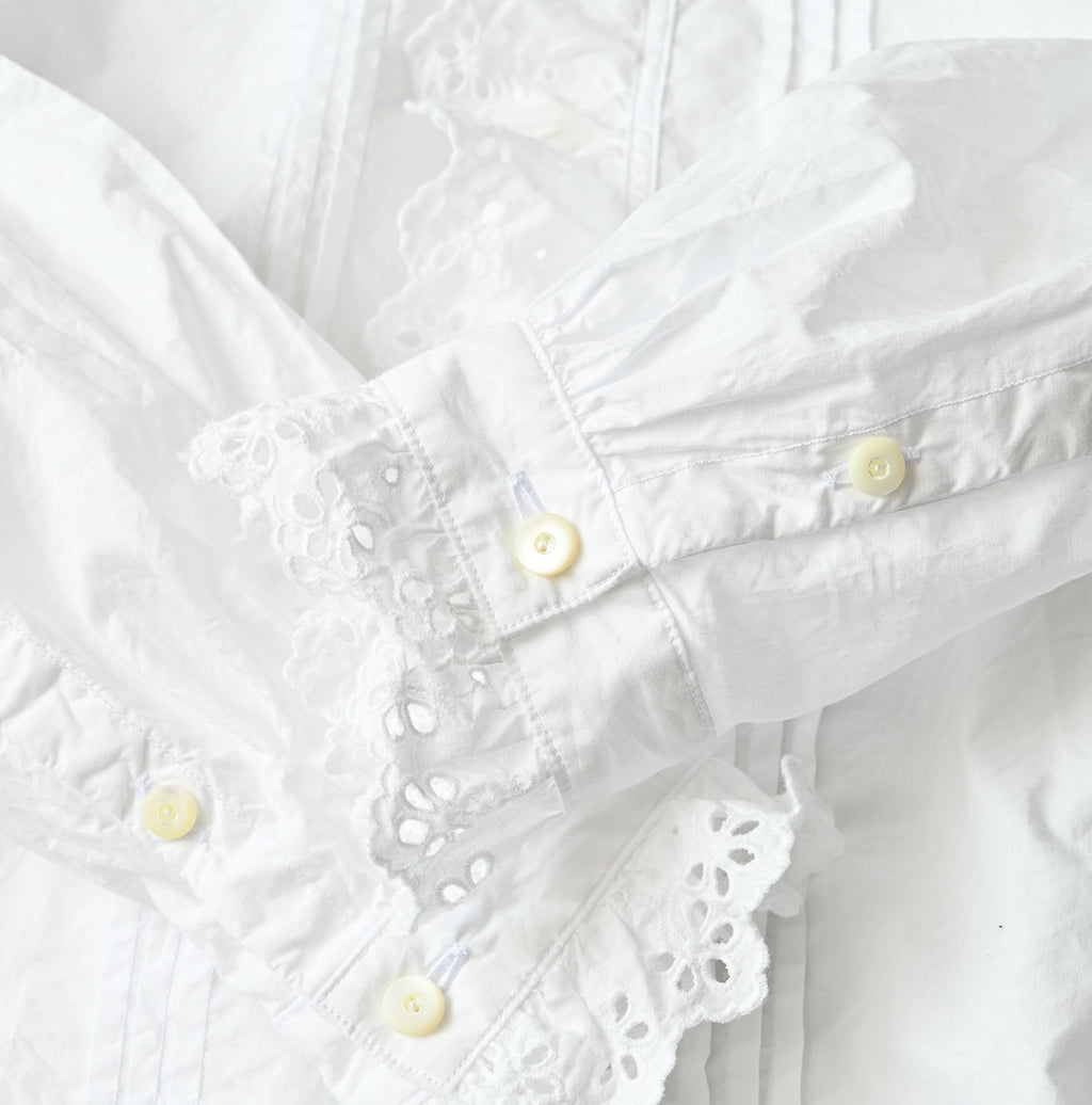 White Supima Batiste Cutwork Bouse Detail