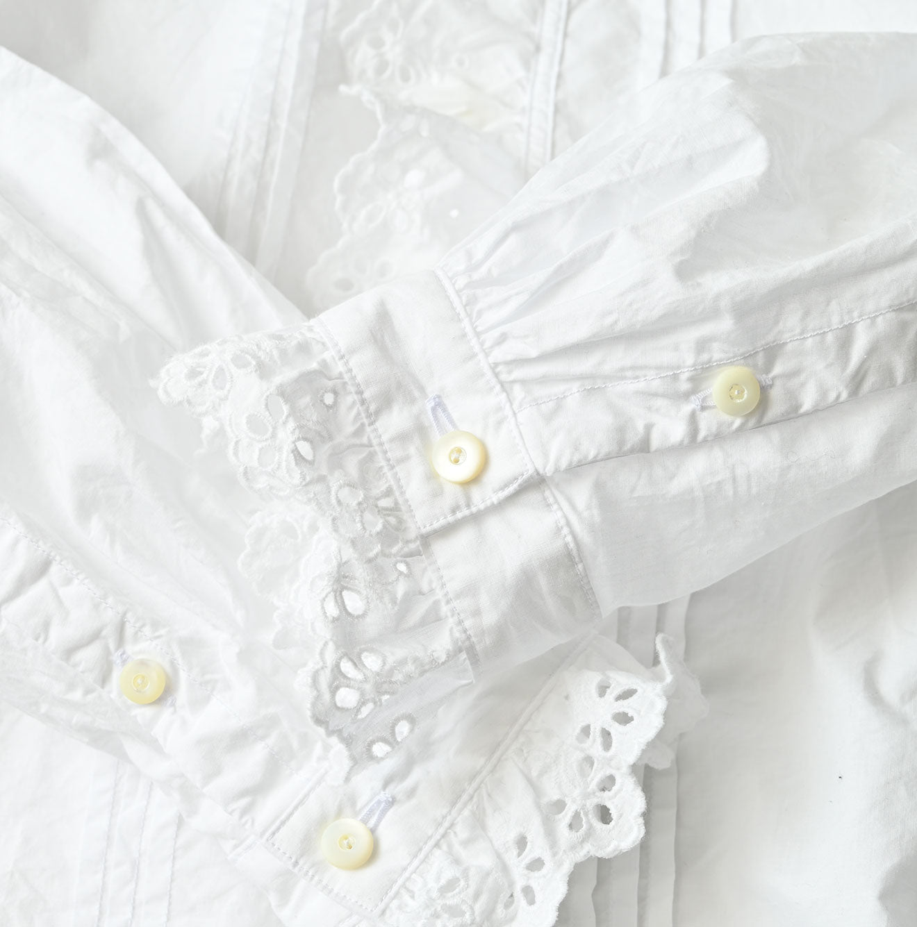 White Supima Batiste Cutwork Bouse Detail