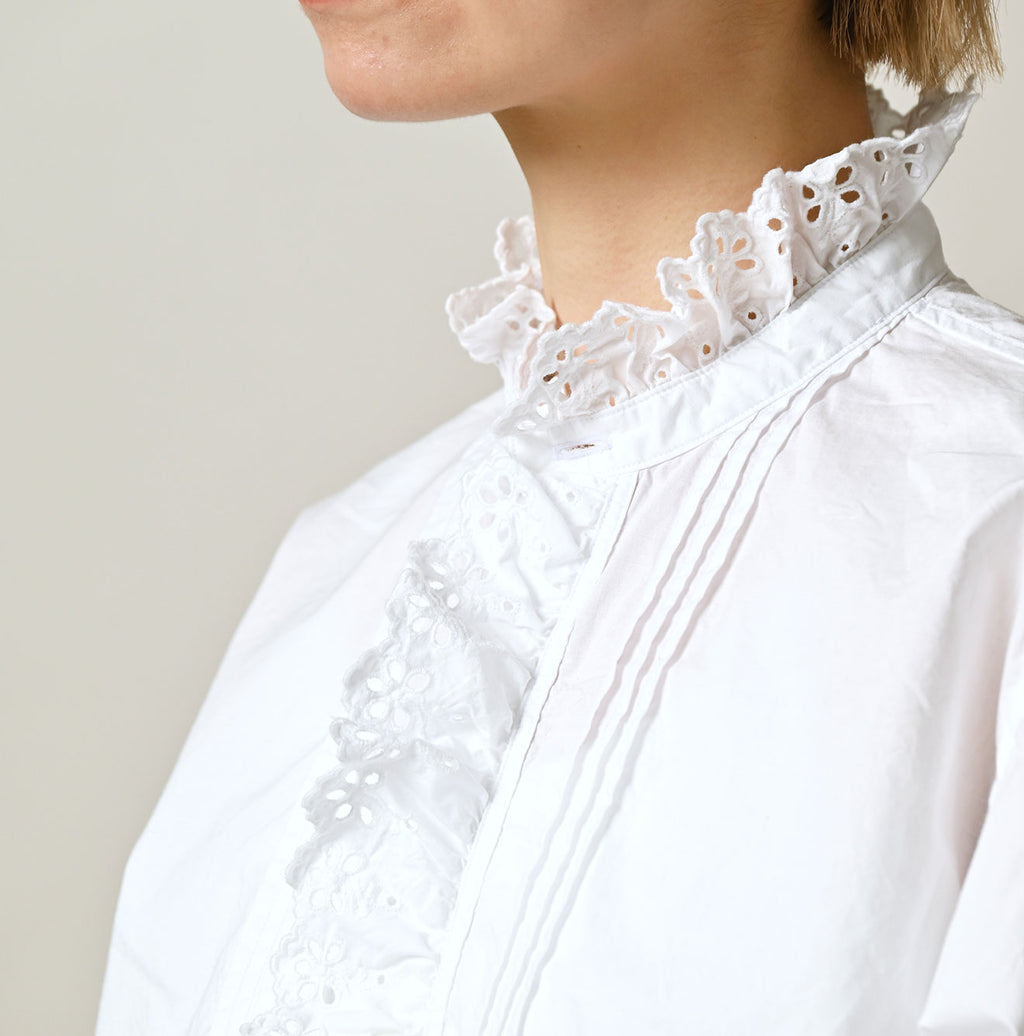 White Supima Batiste Cutwork Bouse Detail