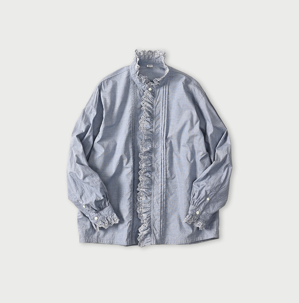 Supima Batiste Cutwork Blouse Blue Mini Houndstooth