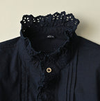 Indigo Supima Batiste Cutwork Blouse Detail