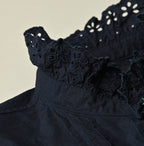 Indigo Supima Batiste Cutwork Blouse Detail