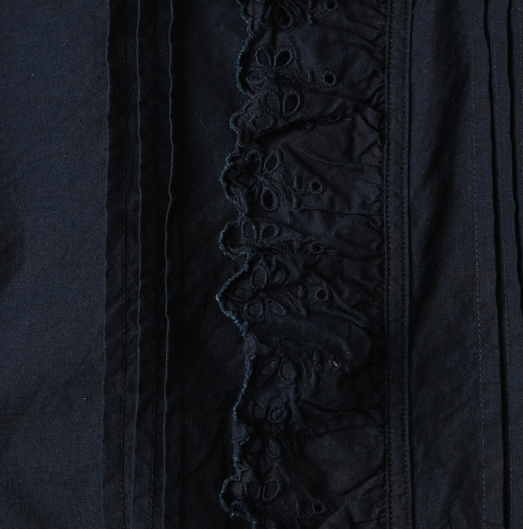 Indigo Supima Batiste Cutwork Blouse Detail