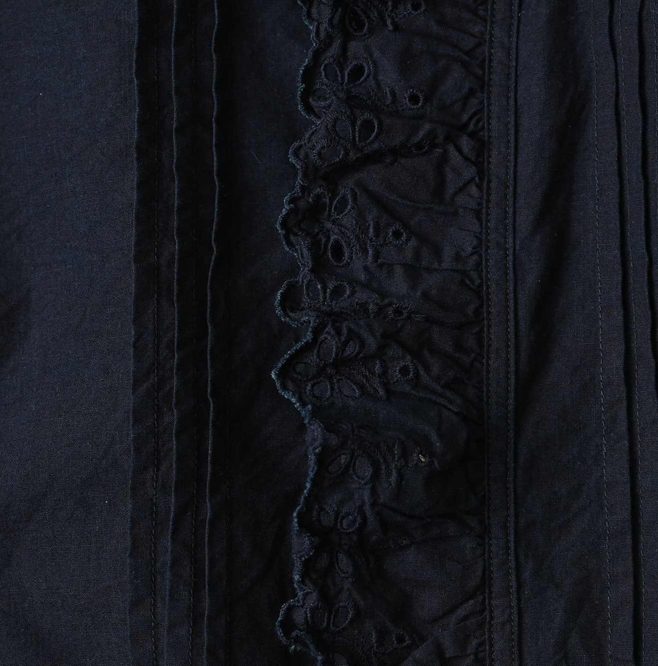 Indigo Supima Batiste Cutwork Blouse Detail