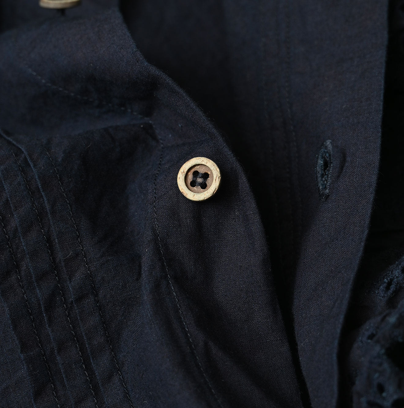 Indigo Supima Batiste Cutwork Blouse Detail