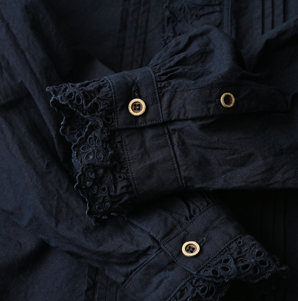 Indigo Supima Batiste Cutwork Blouse Detail