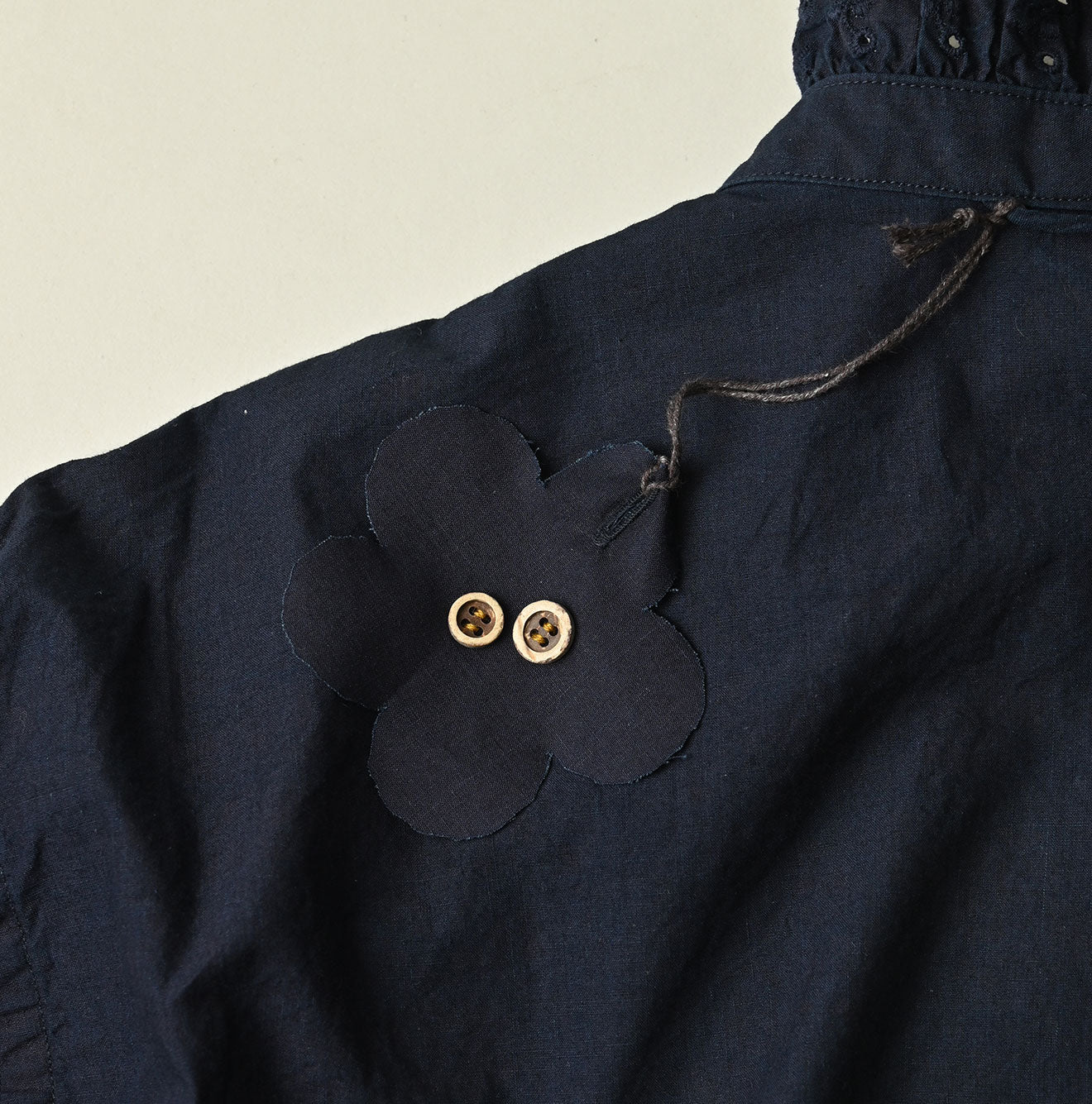 Indigo Supima Batiste Cutwork Blouse Detail