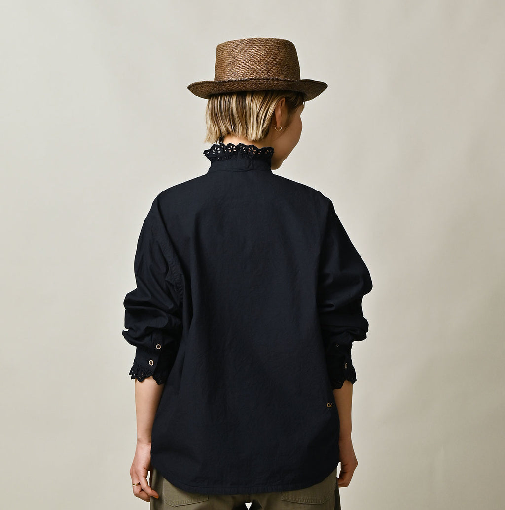 Indigo Supima Batiste Cutwork Blouse Female Model