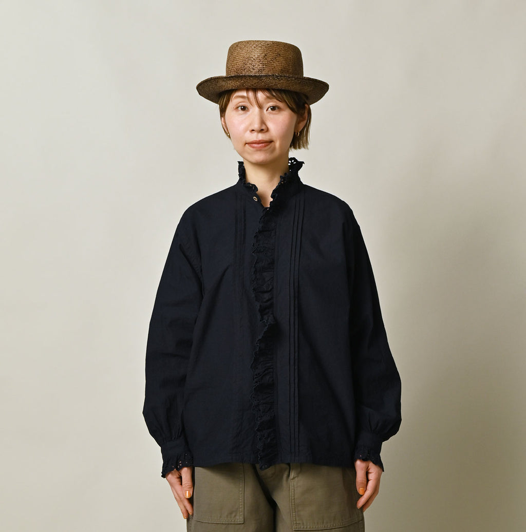 Indigo Supima Batiste Cutwork Blouse