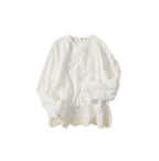 Indian Khadi Peplum Cutwork Embroidered M Shirt White