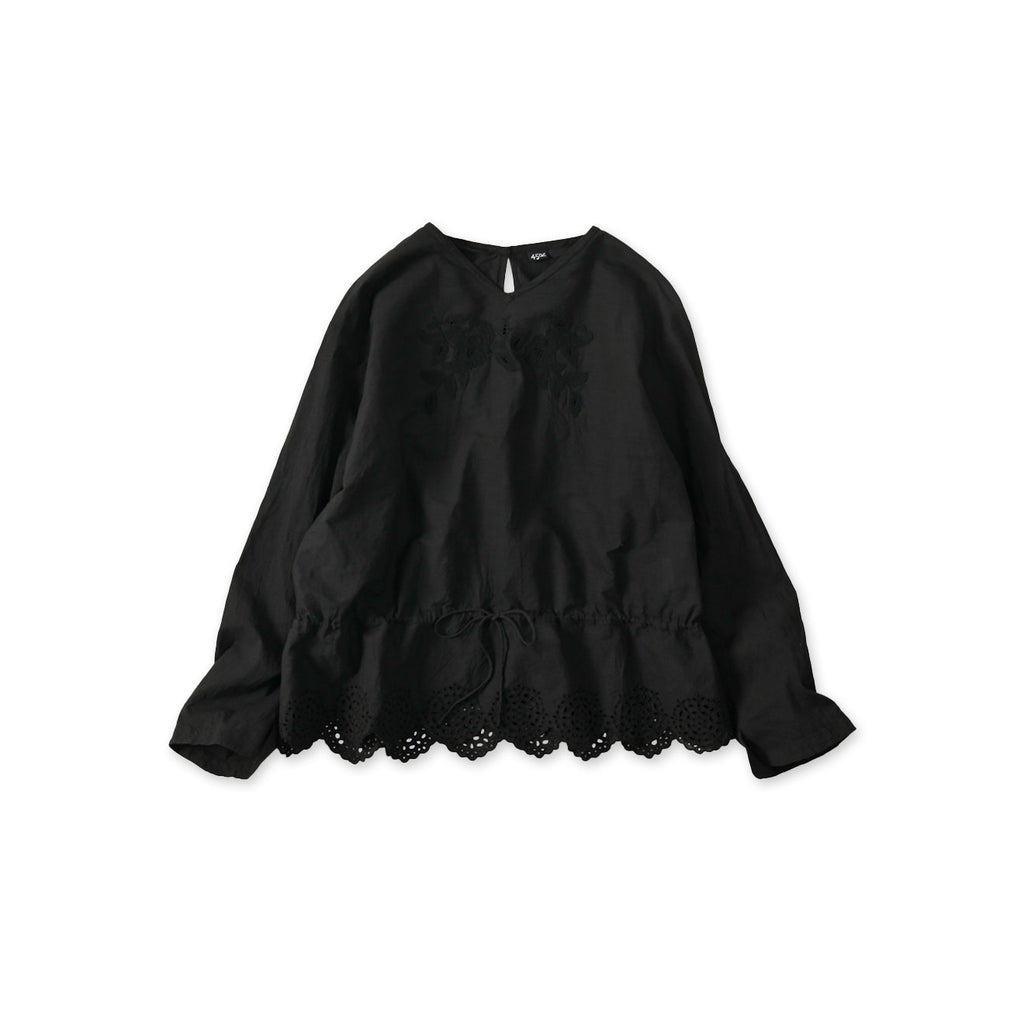 Indian Khadi Peplum Cutwork Embroidered M Shirt Black