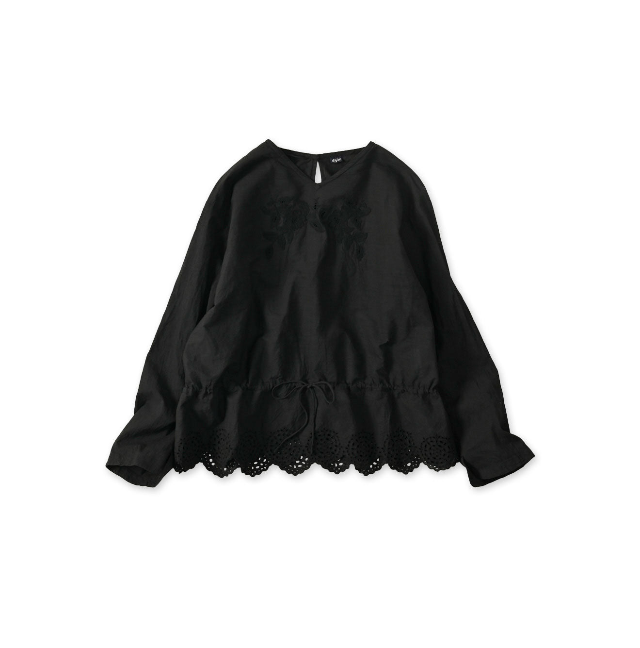 Indian Khadi Peplum Cutwork Embroidered M Shirt Black