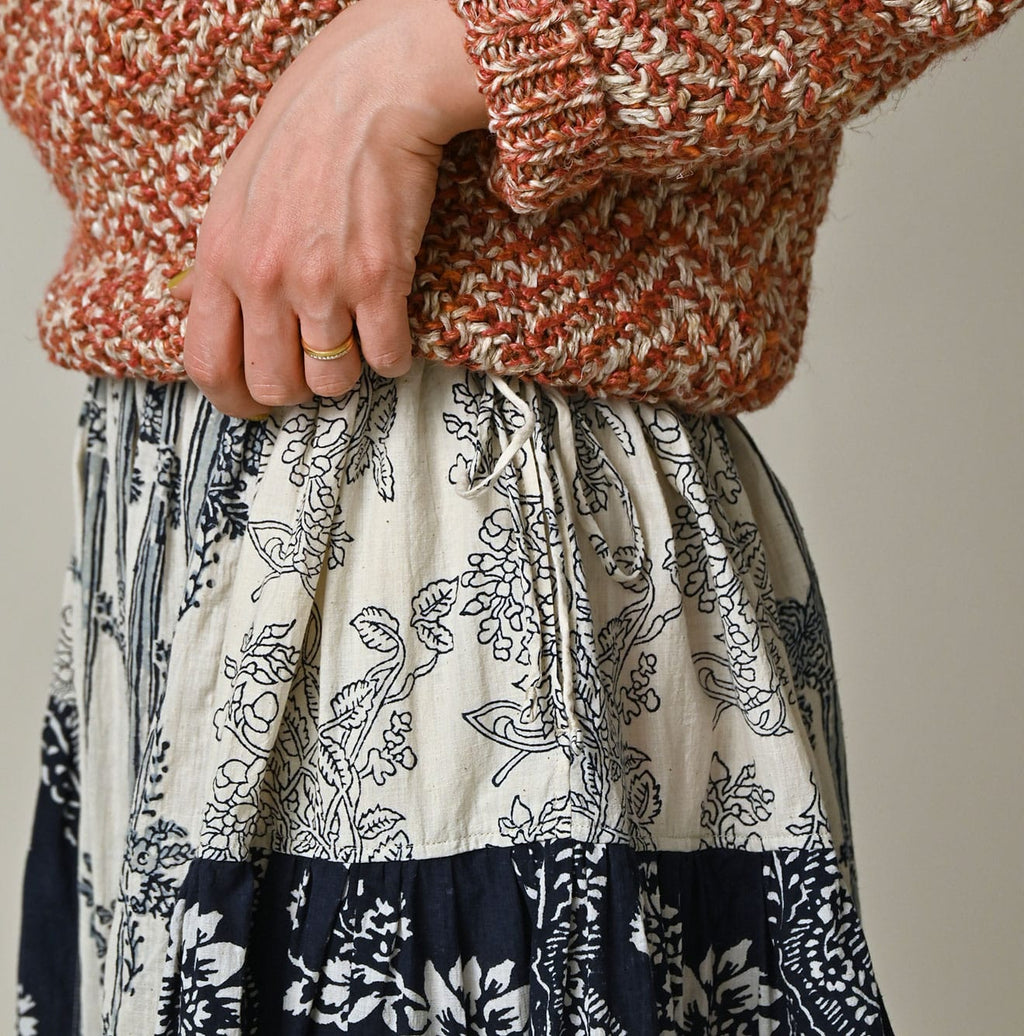 Indian Khadi Block Print Patchwork Skirt Detail